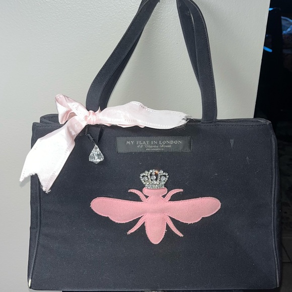 My Flat In London pink Queen bee black tote with original bag it came in - Picture 3 of 15
